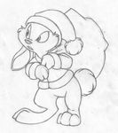  bag bottomless buckteeth christmas clothed clothing cub digitigrade featureless_crotch greyscale hat holidays lagomorph male mammal maxy mizzyam monochrome pencil_(artwork) rabbit santa_hat solo standing suspicious teeth traditional_media_(artwork) young 