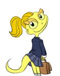  anthro bag chameleon clothing cute dreamworks female hair legwear lizard lizzie looking_at_viewer orange_hair ponytail reptile scalie school_uniform simple_background skirt smile socks solo standing uniform unknown_artist white_background 