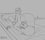  2016 anal anthro bdsm bondage bound chipmunk dialogue female hi_res huge_penis katai male male/female mammal maxwell monochrome oral penis raccoon rimming rodent ruby_(katai) sex sketch 