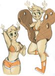 bikini bikini_top boots breasts cervine cleavage clothed clothing deer female footwear freckles horn looking_at_viewer mammal nipples penny_fitzgerald pussy shapeshifter shorts smile solo swimsuit teasing terepeta the_amazing_world_of_gumball 
