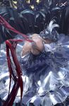  back dress feathers ghostblade highres hug solo wings wlop 