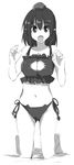  :o cat_cutout cat_ear_panties cat_lingerie claw_pose cleavage_cutout d: fang greyscale hat kamukamu_(ars) kneeling looking_at_viewer meme_attire monochrome navel open_mouth panties pointy_ears shameimaru_aya side-tie_panties solo tokin_hat touhou underwear underwear_only 