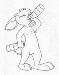  alcohol barefoot beverage bottle cub drinking dripping drunk dual_wielding featureless_crotch food front_view greyscale holding_object holding_weapon lagomorph male mammal maxy mizzyam monochrome nude pencil_(artwork) rabbit solo standing traditional_media_(artwork) weapon young 