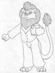  anthro barefoot book bulge clothing eyewear feline front_view glasses greyscale holding_book holding_object lion looking_at_viewer male mammal mane mizzyam monochrome nameless_character pants pencil_(artwork) shirt solo standing traditional_media_(artwork) 
