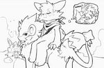  anthro barefoot canine daydream english_text eyes_closed feral greyscale landscape line_art luxray mammal monochrome neckerchief nintendo on_top on_top_of pok&eacute;mon quadruped sitting smile sweat sweatdrop text thought_bubble video_games whiteleo zangoose 