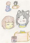  ambigous_gender box canine clothing comic cute feline geno28_(artist) genotheyaoidragon_(artist) mammal protagonist_(undertake) smile temmie_(undertale) undertale video_games 