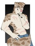  anthro canine clothed clothing invalid_tag l-i-t-t-l-e_f-i-r-e male mammal navel scar simple_background smile solo topless 