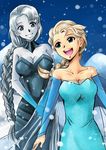  absurdres aya_yanagisawa commentary crossover disney dress elsa_(frozen) frozen_(disney) highres league_of_legends lissandra multiple_girls snow trait_connection 