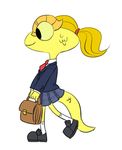  anthro bag chameleon clothing cute dreamworks female footwear hair legwear lizard lizzie necktie orange_hair ponytail reptile scalie school_uniform shoes simple_background skirt smile socks solo uniform unknown_artist white_background yellow_eyes 