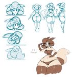  breasts brown_fur brown_hair clothing curly_q english_text female fur furret hair keijimatsu model_sheet nintendo pok&eacute;mon pok&eacute;morph sketch solo swimsuit tan_fur text thick_thighs video_games wide_hips 