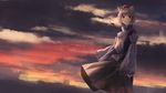  amino_(tn7135) animal_ears bad_id bad_pixiv_id cloud cloudy_sky commentary_request detached_sleeves hat inubashiri_momiji japanese_clothes long_sleeves red_eyes short_hair silver_hair sky solo tokin_hat touhou wide_sleeves wolf_ears 