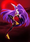  backless_outfit black_legwear blazblue blazblue:_central_fiction breasts detached_sleeves juzu_(tace_clama_nt) long_hair mikado_(blazblue) purple_hair red_eyes red_skirt sideboob skirt small_breasts solo thighhighs very_long_hair 