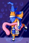  amphibian anthro big_breasts breasts clothing female fishnet gloves greninja gwen_(sirphilliam) handstand hanging_breasts nintendo non-mammal_breasts pok&eacute;mon pok&eacute;mon_(species) pose red_eyes sirphilliam tongue tongue_out video_games 