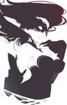  breasts corset elf large_breasts mask monochrome pointy_ears solo sticky_(stickysheep) white_background 