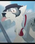  ambiguous_gender anthro canine fur hat l-i-t-t-l-e_f-i-r-e mammal outside tongue tongue_out wolf 
