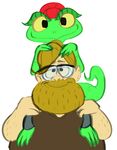  anthro beard brown_hair chameleon cute dreamworks duo eyewear facial_hair female glasses hair human lizard lizzie looking_at_viewer male mammal ponytail red_hair reptile scalie simple_background size_difference smile unknown_artist white_background yellow_eyes 
