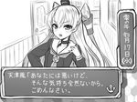  amatsukaze_(kantai_collection) anchor_symbol blush check_translation choker dress greyscale hair_tubes kantai_collection long_hair looking_at_viewer monochrome open_mouth sailor_collar sailor_dress solo translated translation_request two_side_up windsock yapo_(croquis_side) 