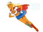  blonde_hair blue_eyes boots cape crop_top dc_comics hands_on_hips long_hair midriff navel parted_lips ramb_chop skirt smile solo supergirl superhero 