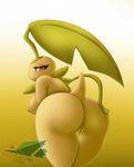  2016 anthro anthrofied anus areola bayleef bent_over breasts butt clitoris english_text female green_nipples green_skin half-closed_eyes latiar leaf looking_at_viewer looking_back nintendo nipples nude pok&eacute;mon pok&eacute;morph pussy rear_view red_eyes shiny_pok&eacute;mon signature simple_background solo text video_games white_background yellow_background 