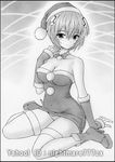  ayanami_rei bow bowtie dress graphite_(medium) greyscale hat monochrome neon_genesis_evangelion nightmare77zx panties pantyshot pantyshot_(sitting) santa_hat short_hair sitting solo thighhighs traditional_media underwear wariza 