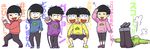  ;d ai_(bousou_chou) black_hair brothers fallen_down hand_in_pocket heart heart_in_mouth hood hoodie lineup male_focus matsuno_choromatsu matsuno_ichimatsu matsuno_juushimatsu matsuno_karamatsu matsuno_osomatsu matsuno_todomatsu multiple_boys one_eye_closed open_mouth osomatsu-kun osomatsu-san pants pants_rolled_up sextuplets siblings simple_background single_vertical_stripe sleeves_past_wrists slippers smile track_pants white_background 