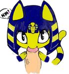  animal_crossing ankha anthro blue_hair cat cute egyptian english_text erection feline female first_person_view hair looking_at_viewer male male/female mammal nintendo oral oral_penetration penetration penis sex short_hair simple_background solo_focus text unknown_artist video_games 