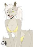  anthro bikini bra breasts canine clothing fangs female invalid_tag looking_at_viewer lunarii mammal solo swimsuit teeth tongue tongue_out underwear wolf 
