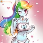  anthro bell_collar blush breasts cat_lingerie cleavage clothed clothing collar equine female friendship_is_magic hair horse looking_at_viewer lumineko mammal multicolored_hair my_little_pony navel one_eye_closed pony rainbow_dash_(mlp) rainbow_hair smile solo wink 