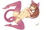  anal animal_ears bakeneko borrowed_character bottomless bra bra_lift breasts brown_eyes brown_hair cat_ears cat_tail dated double_penetration faustsketcher long_hair masturbation nipples original ponytail simple_background small_breasts solo tail tail_insertion thighhighs uncensored underwear vaginal 