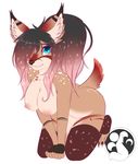  all_fours anthro areola breasts canine cervine deer female fox hair hair_over_eye hybrid invalid_tag looking_at_viewer lunarii mammal nipples nude simple_background smile solo white_background 