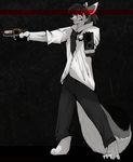  anthro canine clothed clothing fangs gun handgun l-i-t-t-l-e_f-i-r-e male mammal pistol ranged_weapon solo teeth weapon wolf 