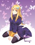  agrias_oaks black_legwear blonde_hair braid breasts bug butterfly final_fantasy final_fantasy_tactics groin high_heels insect kokoron450 long_hair looking_at_viewer medium_breasts single_braid solo thighhighs 