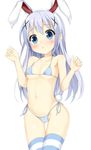  :o animal_ears bikini blue_bikini blue_eyes blue_hair blush breasts bunny_ears bunny_tail gochuumon_wa_usagi_desu_ka? hair_ornament kafuu_chino long_hair maccha side-tie_bikini simple_background small_breasts solo striped striped_legwear swimsuit tail thigh_gap thighhighs white_background x_hair_ornament 