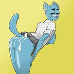  after_sex anthro bent_over blue_fur breasts butt cat clothed clothing cum cum_on_butt feline female fur looking_back mammal mature_female mother nicole_watterson nipples parent pussy skirt solo suplexpizza_(artist) the_amazing_world_of_gumball 