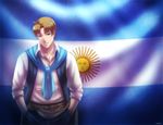  ahoge argentina argentina_(hetalia) artist_name axis_powers_hetalia blonde_hair blue_eyes flag kuraudia male_focus solo 