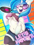  anthro breasts cleavage clothed clothing english_text equine eyewear female friendship_is_magic glasses horn lovepuma69 mammal my_little_pony navel open_mouth solo teeth text tongue under_boob unicorn vinyl_scratch_(mlp) 