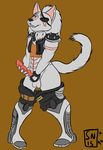  abs anthro balls biting_lip canine clothed clothing erection eye_patch eyewear fangs habenerohero invalid_tag male mammal masturbation navel pants_down partially_clothed penis simple_background smile solo tapering_penis teeth wolf 