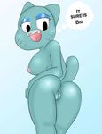  absurd_res anthro blue_fur breasts butt cat english_text eyeshadow feline female fur hi_res looking_back makeup mammal mature_female mother nicole_watterson nipples open_mouth parent pussy scrabble007 simple_background text the_amazing_world_of_gumball thought_bubble 