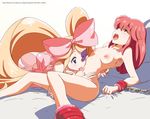  ale_(ale_halexxx) ankle_cuffs bad_id bad_pixiv_id bdsm bed big_hair blonde_hair blush bondage bound bow breasts chain drill_hair earrings eyepatch hair_bow harime_nui heart heart_earrings huge_bow jakuzure_nonon jewelry kill_la_kill licking long_hair multiple_girls nail_polish navel navel_licking nipples nude open_mouth pink_eyes pink_hair saliva small_breasts very_long_hair wrist_cuffs yuri 
