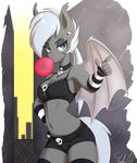  &lt;3 2016 anthro arm_warmers bat_pony bat_wings breasts bubble_gum cleavage clothed clothing collar eyeshadow fan_character female legwear makeup membranous_wings my_little_pony navel piercing skecchiart skimpy skull snow_drift_(oc) solo stockings wings 
