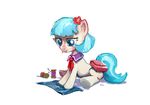  2014 bag blue_eyes cmaggot coco_pommel_(mlp) earth_pony equine female feral flower friendship_is_magic hair horse mammal multicolored_hair my_little_pony needle plant pony scarf simple_background smile solo spool two_tone_hair white_background 