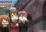  akashi_(kantai_collection) alternate_costume aqueduct coat commentary crescent dated glasses hamu_koutarou hands_in_pockets hat kantai_collection landmark littorio_(kantai_collection) mochizuki_(kantai_collection) multiple_girls nanzen-ji_aqueduct overcoat scarf turtleneck 