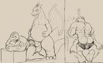  ! backsack balls barefoot bent_over big_muscles bulge butt charmander clothing comic daftpatriot digital_drawing_(artwork) digital_media_(artwork) dragon duo erection first_person_view hot_dogging humanoid_penis imminent_sex kneeling line_art looking_back machoke male male/male monochrome musclegut muscular naughty_face nintendo pants partially_retracted_foreskin penis pok&eacute;mon shorts speech_bubble tight_clothing uncut vein veiny_penis video_games wings 