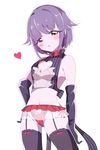  blush brown_eyes cleavage_cutout garter_straps hair_ornament hairclip idolmaster idolmaster_cinderella_girls koshimizu_sachiko panties purple_hair short_hair solo south_(monookibako) thighhighs underwear 