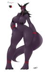  averyshadydolphin big_breasts black_claws black_hair black_nipples breasts dark_skin dragon erect_nipples eyebrows feet female fingers hair humanoid invalid_tag long_tail long_tongue looking_at_viewer markings navel nipples open_mouth pink_tongue pose pussy red_eyes red_markings simple_background smile tall thick_thighs tongue white_background yaojou 