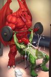  anthro balls cum cumshot dinosaur duo exercise humanoid_penis justmegabenewell long_foreskin male male/male muscular orgasm penis pteranodon theropod these_aren&#039;t_my_glasses tyrannosaurus_rex uncut weightlifting wings workout 