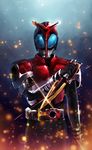  armor belt black_gloves dagger gauntlets gloves hagiwara_rin helmet holding holding_weapon kamen_rider kamen_rider_kabuto kamen_rider_kabuto_(series) looking_at_viewer male_focus md5_mismatch pauldrons solo sparkle weapon 