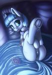  2016 anatomically_correct anatomically_correct_pussy animal_genitalia animal_pussy bed butt coco_pommel_(mlp) cutie_mark earth_pony equine equine_pussy female feral friendship_is_magic fshydale hair hi_res hooves horse legs_up looking_at_viewer lying mammal my_little_pony on_back on_bed open_mouth pony pussy solo underhoof 