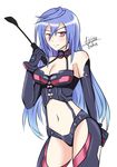  absurdres airisubaka bad_id bad_pixiv_id blue_hair blush breasts cleavage dominatrix elbow_gloves gloves highres iris_heart jewelry large_breasts long_hair looking_at_viewer navel neptune_(series) power_symbol red_eyes smile solo symbol-shaped_pupils very_long_hair 