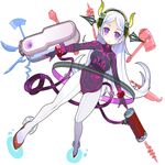  bangs bodysuit expressionless floating floating_object full_body headphones long_hair mota no_pupils purple_eyes simple_background solo swept_bangs swiss_army_knife white_background white_hair 